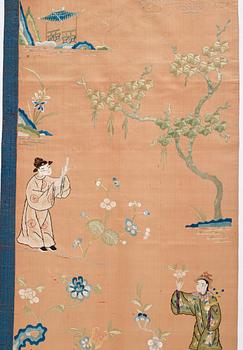 Two embroidered silk panels, late Qing dynasty.