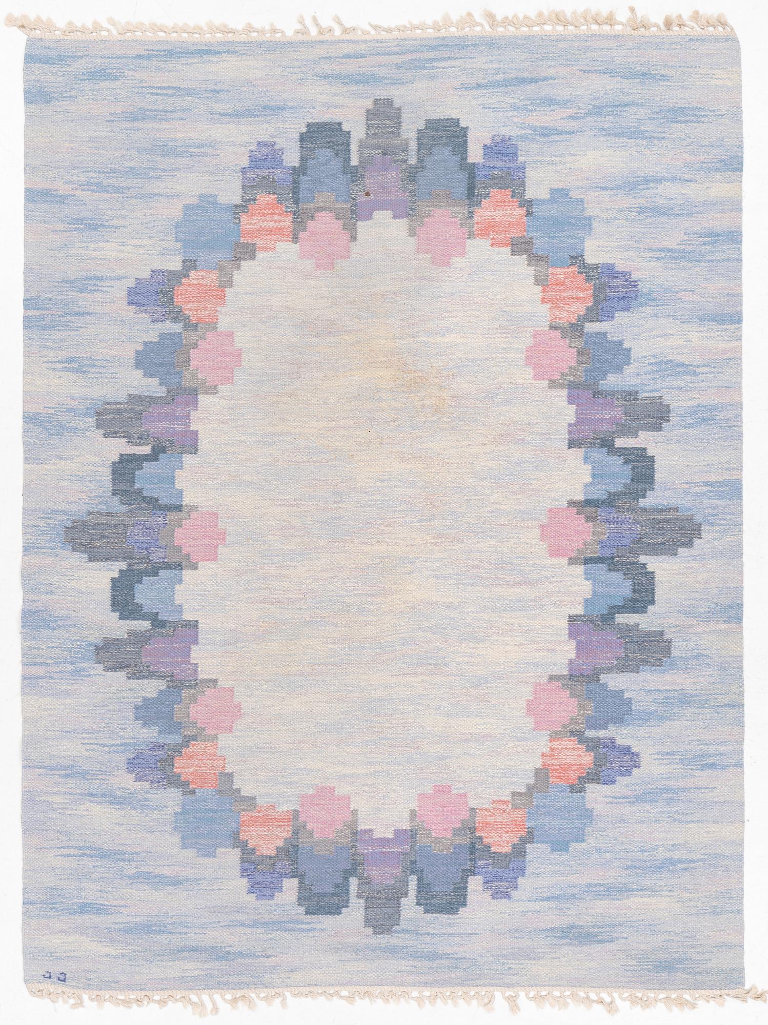 Judith Johansson, a carpet, 'Blomsterkrans', flat weave, c 273 x 208 cm, signed JJ.