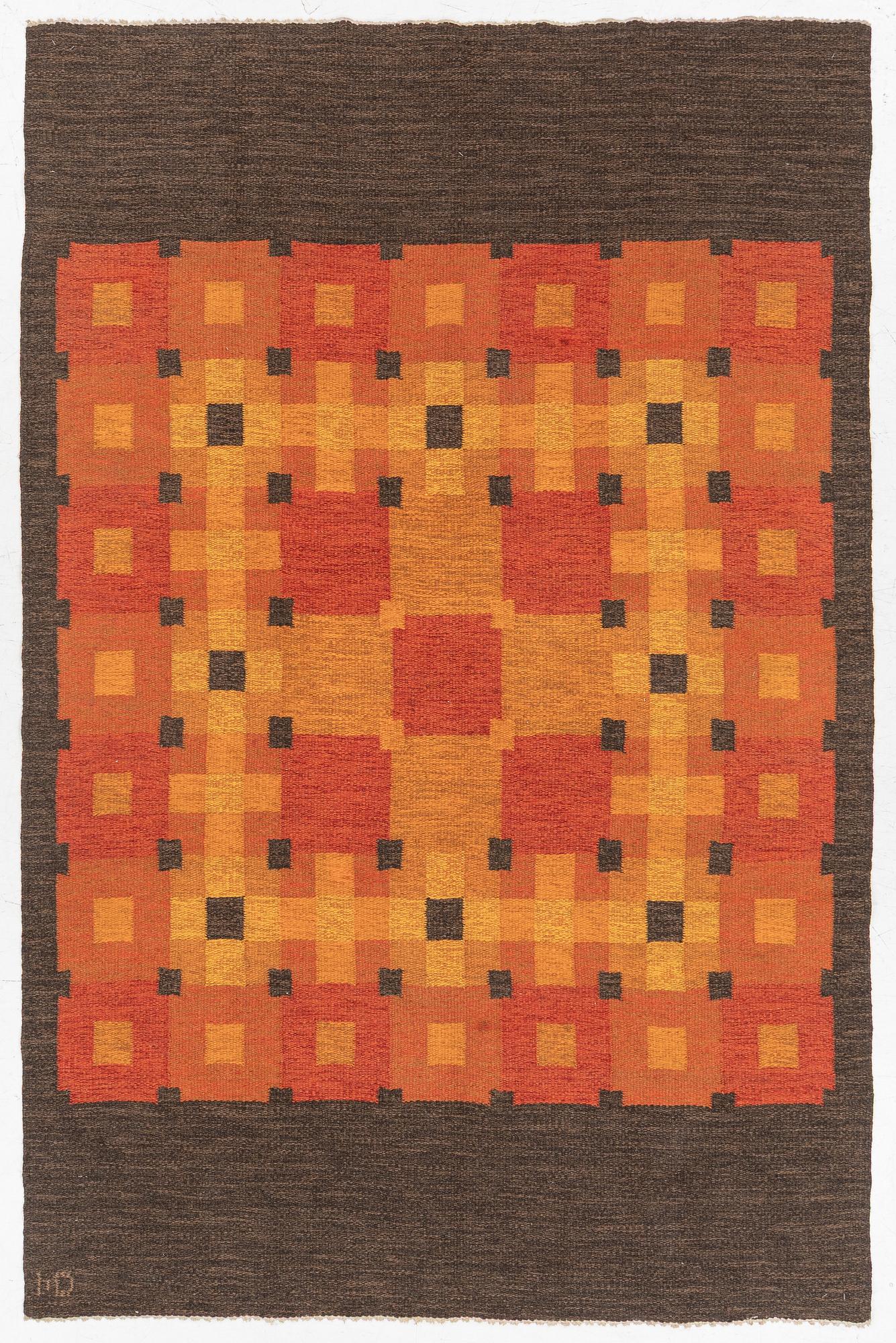 Rug, flat weave, signed HD (MD?), approx. 240 x 160 cm.
