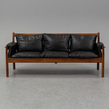 A rosewood and leather sofa by Gunnar Myrsrtrand for Källemo, designed 1960.