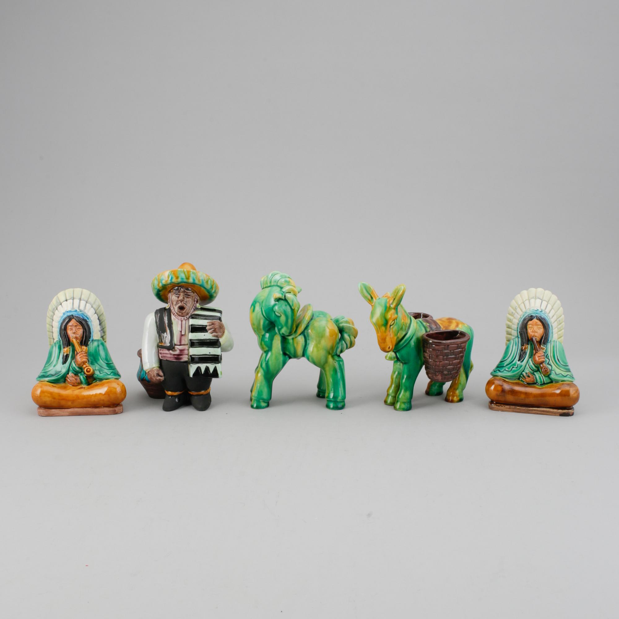 Gunnar Nylund, five stoneware and creamware figurines, Rörstrand, Sweden mid 20th century.
