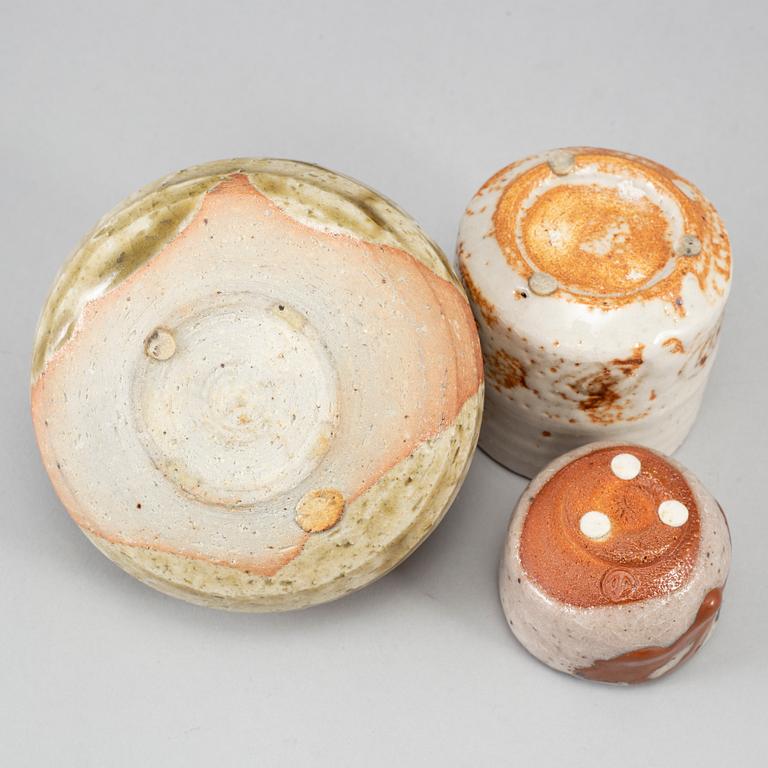 Vaser, 3 st, glaserat stengods, Japan,