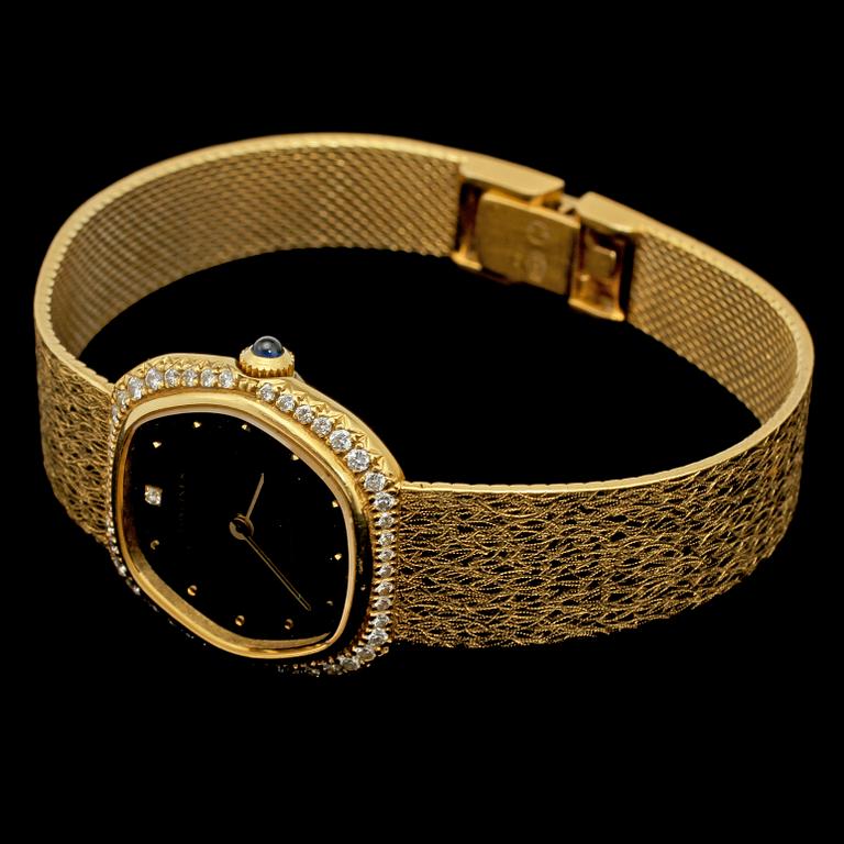 DAMARMBANDSUR, 18k guld med 47 briljantslipade diamanter, Longines, 1900-talets andra hälft. Vikt 54 g.