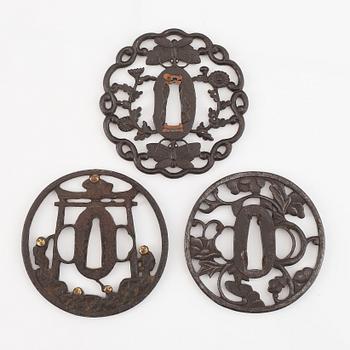 Three Japanese iron tsubas, Edo, 19th century.