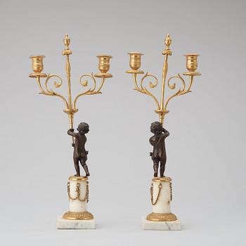 A pair of Gustavian late 18th century two-light candelabra.