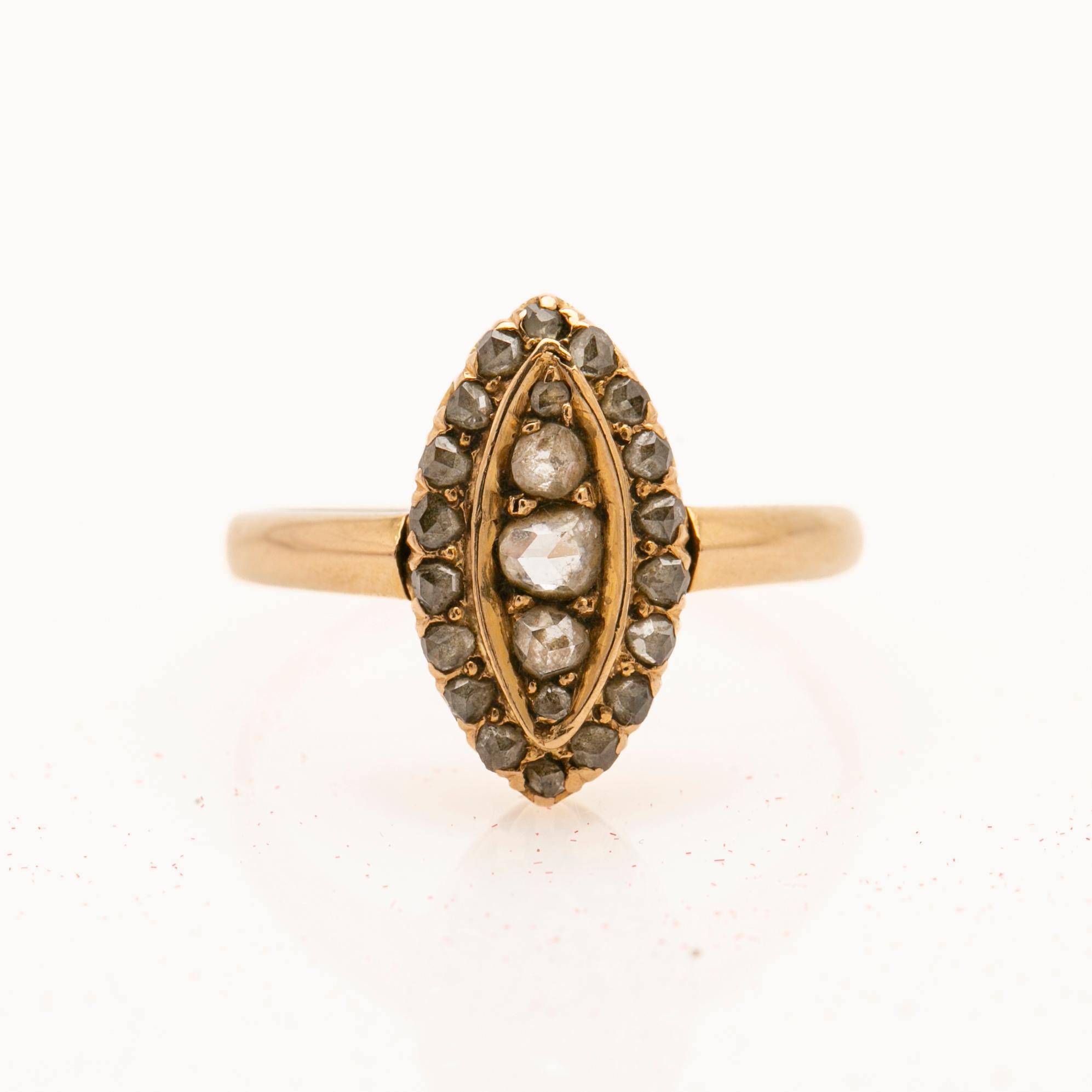 Ring, 18K gold, rose-cut diamonds, K. Anderson, 1896.