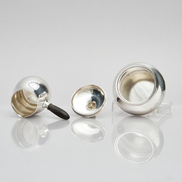 Georg Jensen, a sterling silver 3 pieces coffee set, Copenhagen, Denmark, after 1945, design no 80A.
