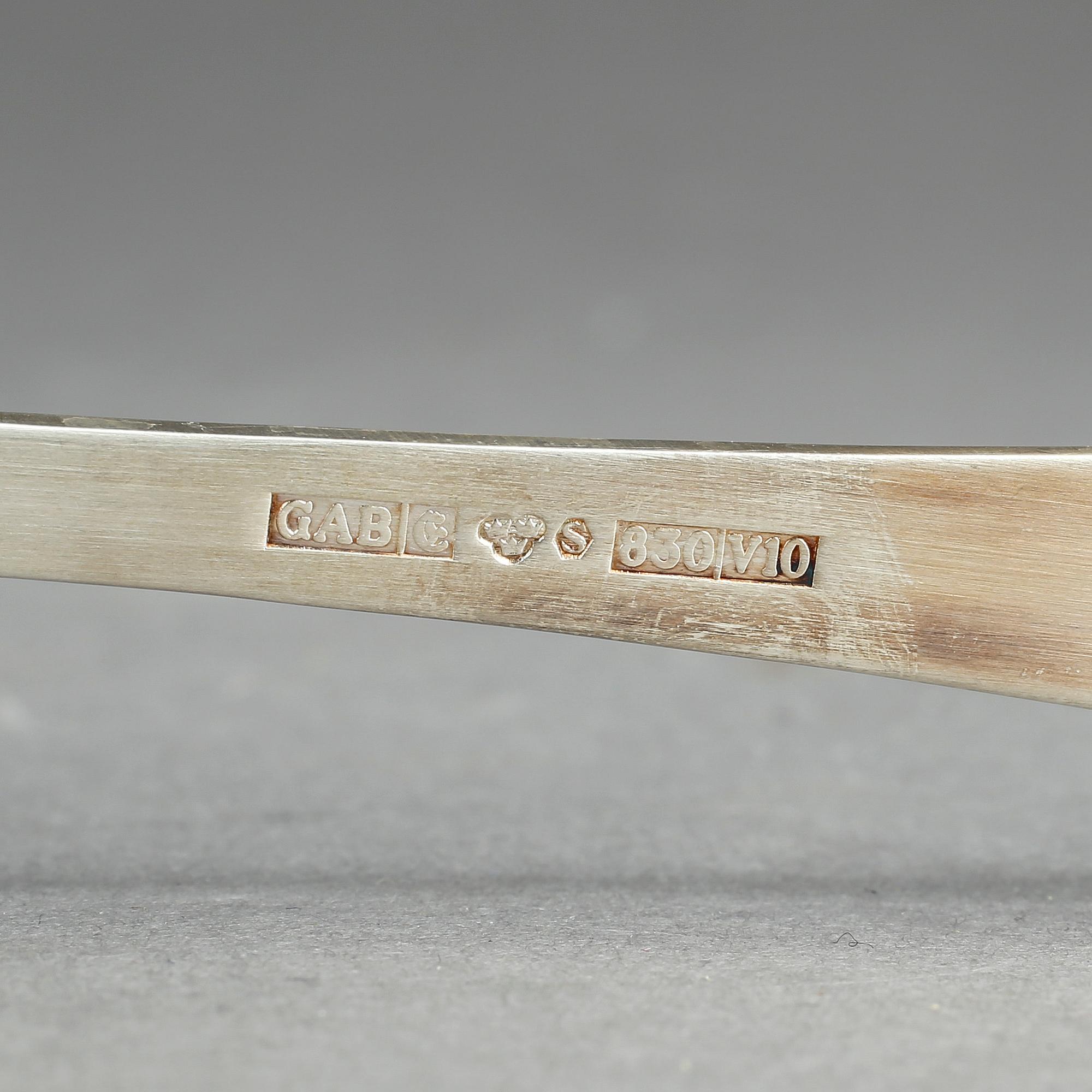 MATBESTICK, silver, 36 delar "Rosenholm", GAB, 1996, vikt ca 945 gram exkl. knivar med stålblad.