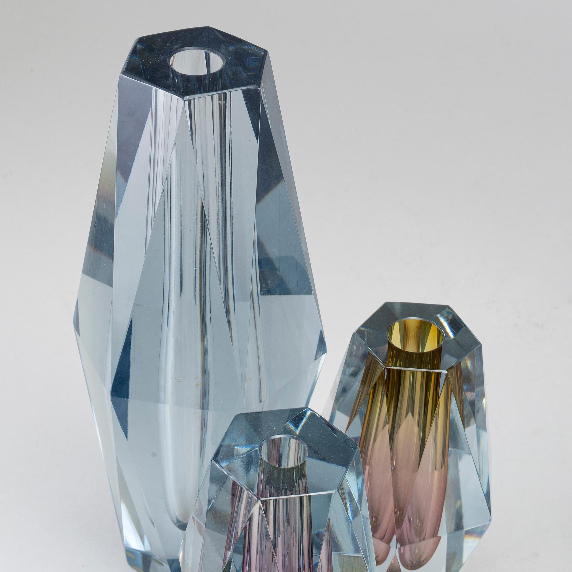 ASTA STRÖMBERG, five 'Diamant' glass vases from Strömbergshyttan, 1960's.