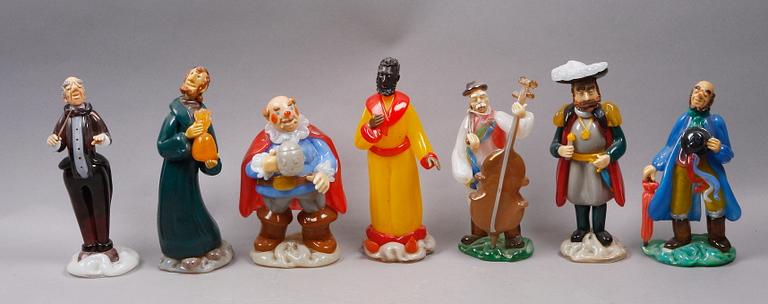 FIGURINER, 7st, glas. Trol Tjeckien. 1900-tal.