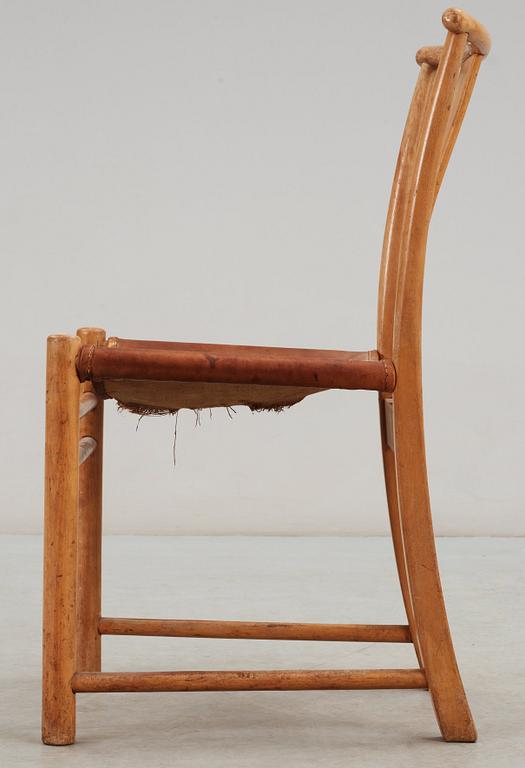 Arne Jacobsen, An Arne Jacobsen beech and light brown leather dining chair, Fritz Hansen, Denmark 1930's.