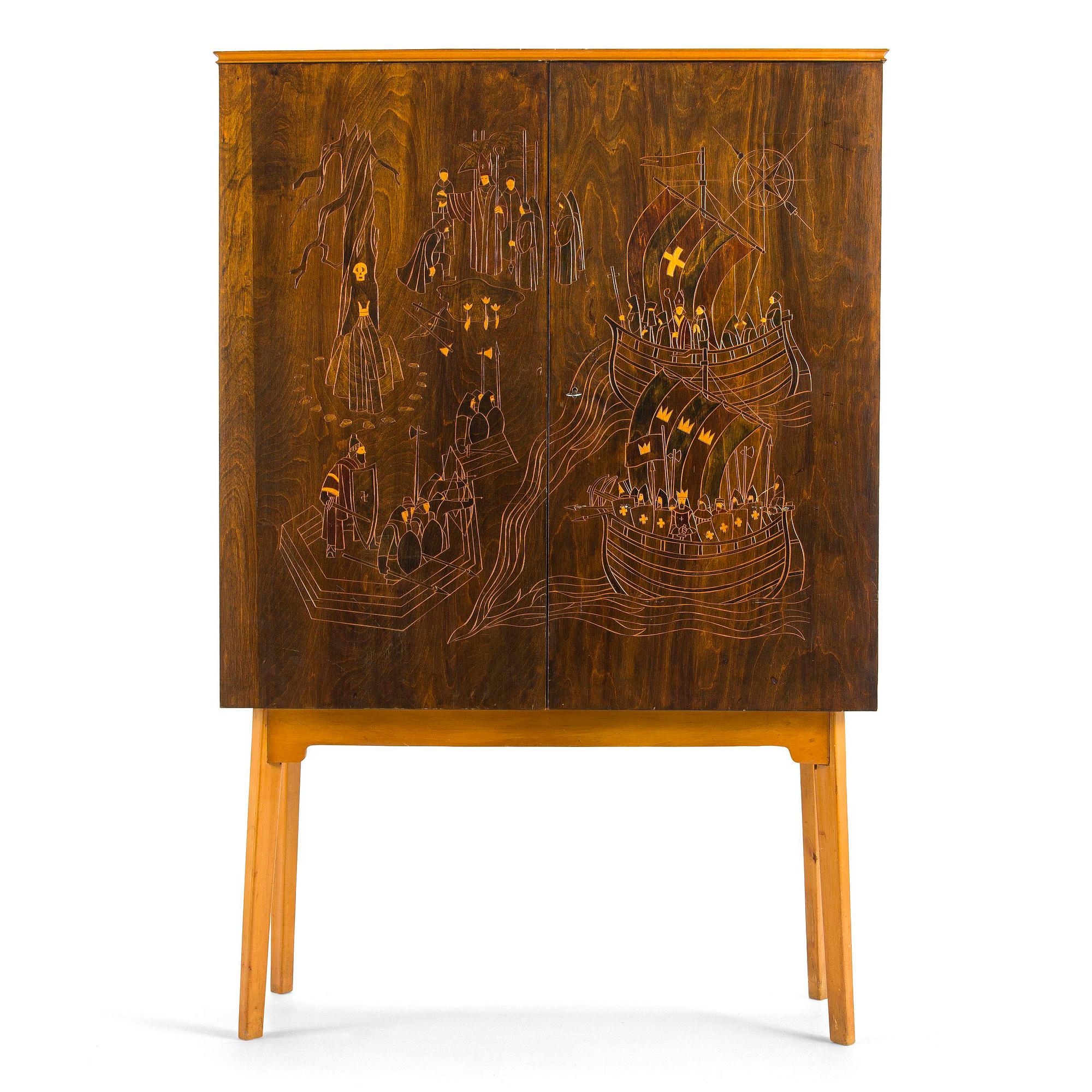 Serving cabinet, "cocktail cabinet" probably manufactured by Oy Boman AB in the 1940s.