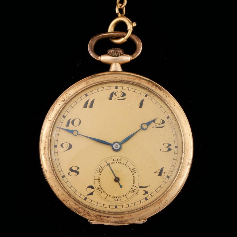 FRACKUR MED KLOCKKEDJA, 14k resp 18k guld, Alpina, 1930-tal. Vikt 60,8g resp 13g.