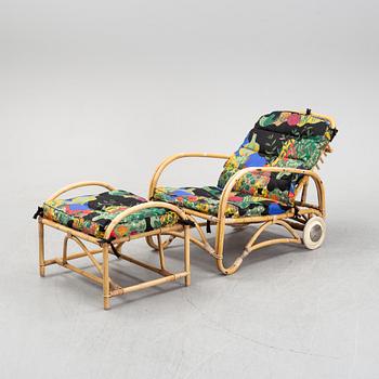 An armchair with ottoman, bamboo and rattan, second half of the 20th century.