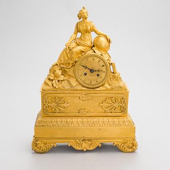 A French Empire mantel clock from 1820s-30s.