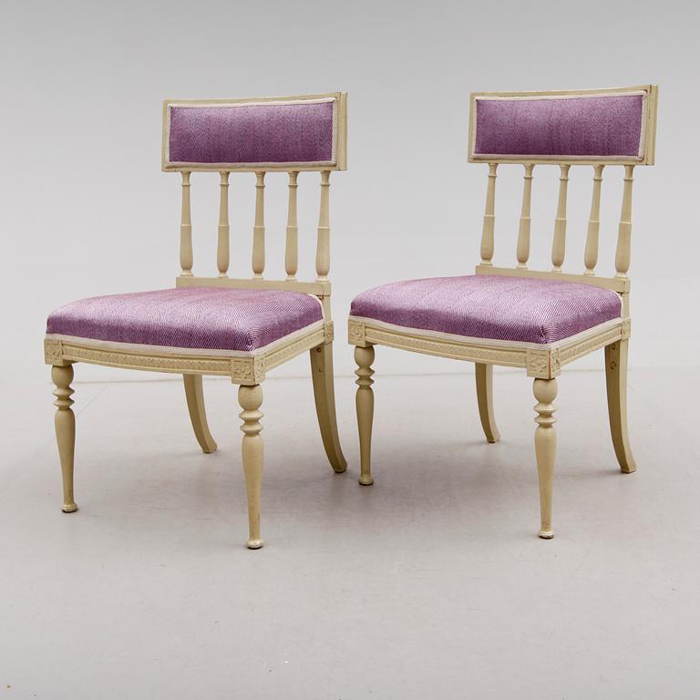 STOLAR, 1 par, sengustavianska, omkring år 1800, signerade ES, Ephraim Ståhl, (mästare i Stockholm 1794-1820).