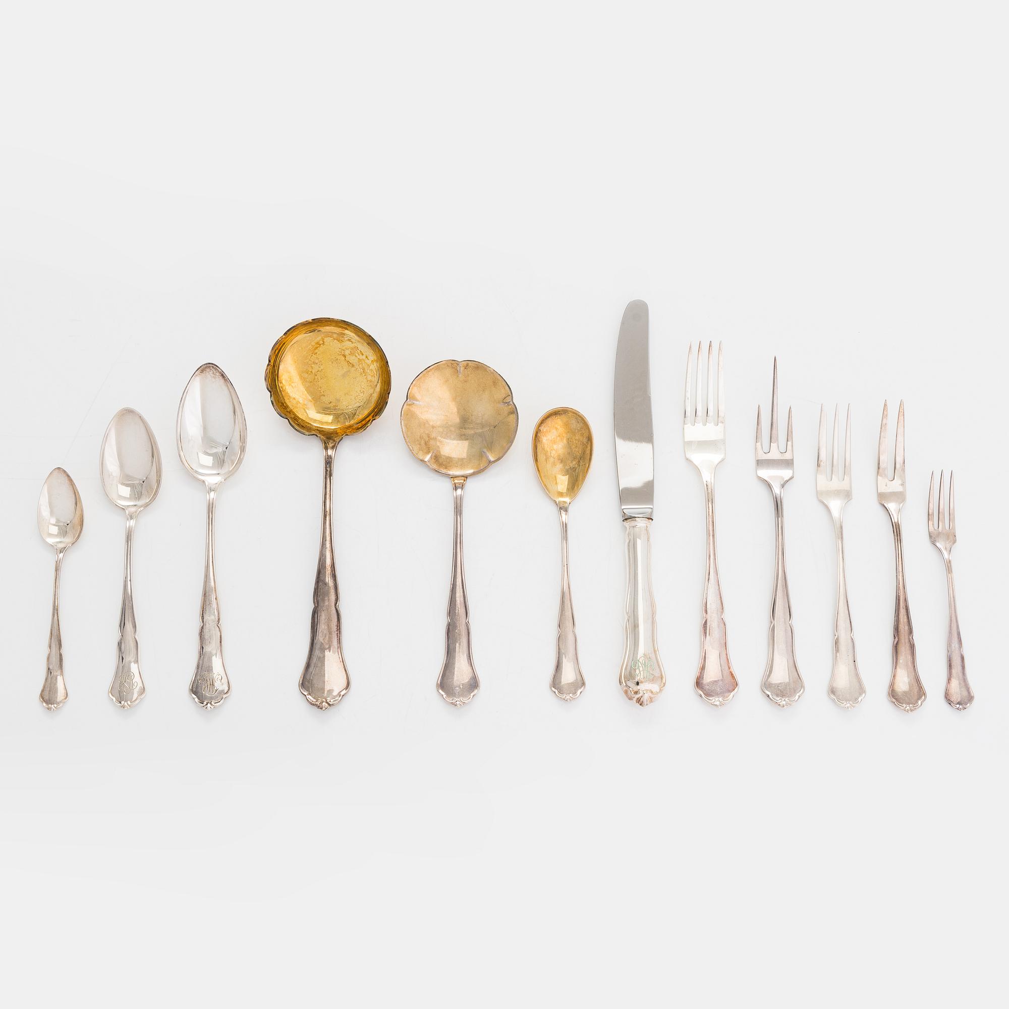 A 74-piece silver cutlery set, 'Chippendale', Kultakeskus, Hämeenlinna 1940-72.