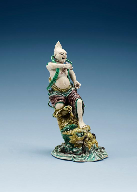 A famille verte figurine of a sea deamon, Qing dynasty, Kangxi (1662-1722).
