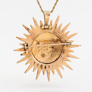 Halsband med hänge/brosch, ca 17K guld, Inka-motiv, Peru.