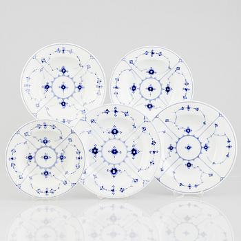 A group of five 'Blue Fluted' porcelain plates, Royal Copenhagen, model 169, 167, 326, 173, 1898-1923 and 19th century.