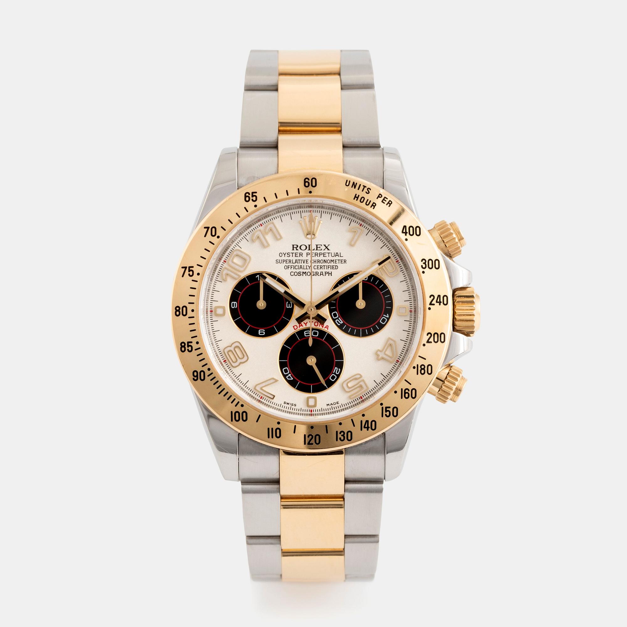 Rolex, Cosmograph, Daytona, "Arabic Racing Panda Dial", wristwatch. 40 mm.