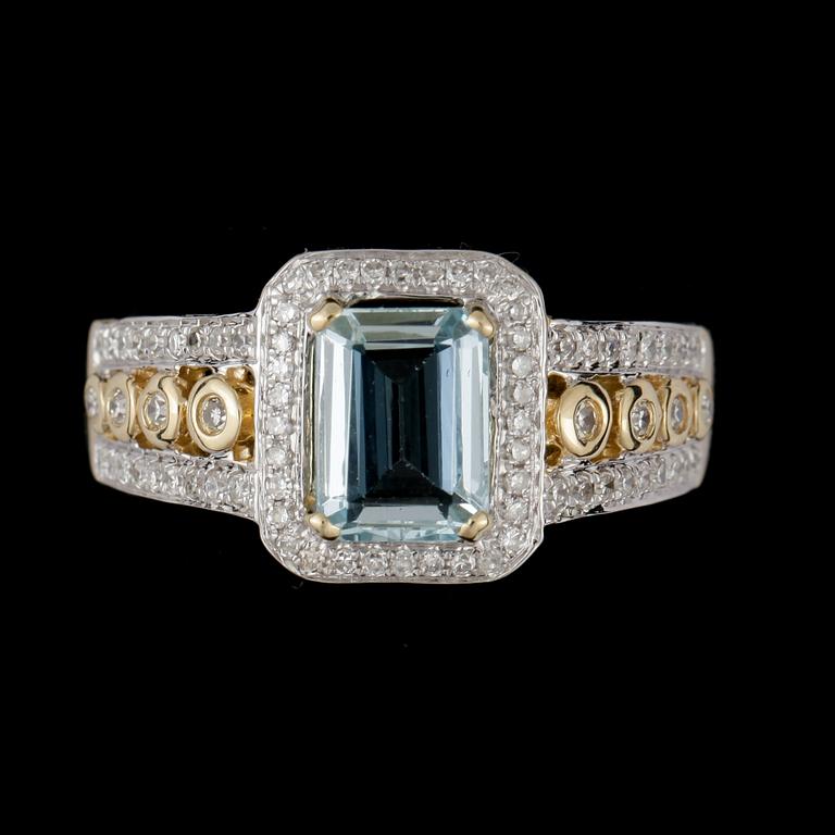 RING, 14k guld med akvamarin och dimanter. Vikt ca 5 gram.