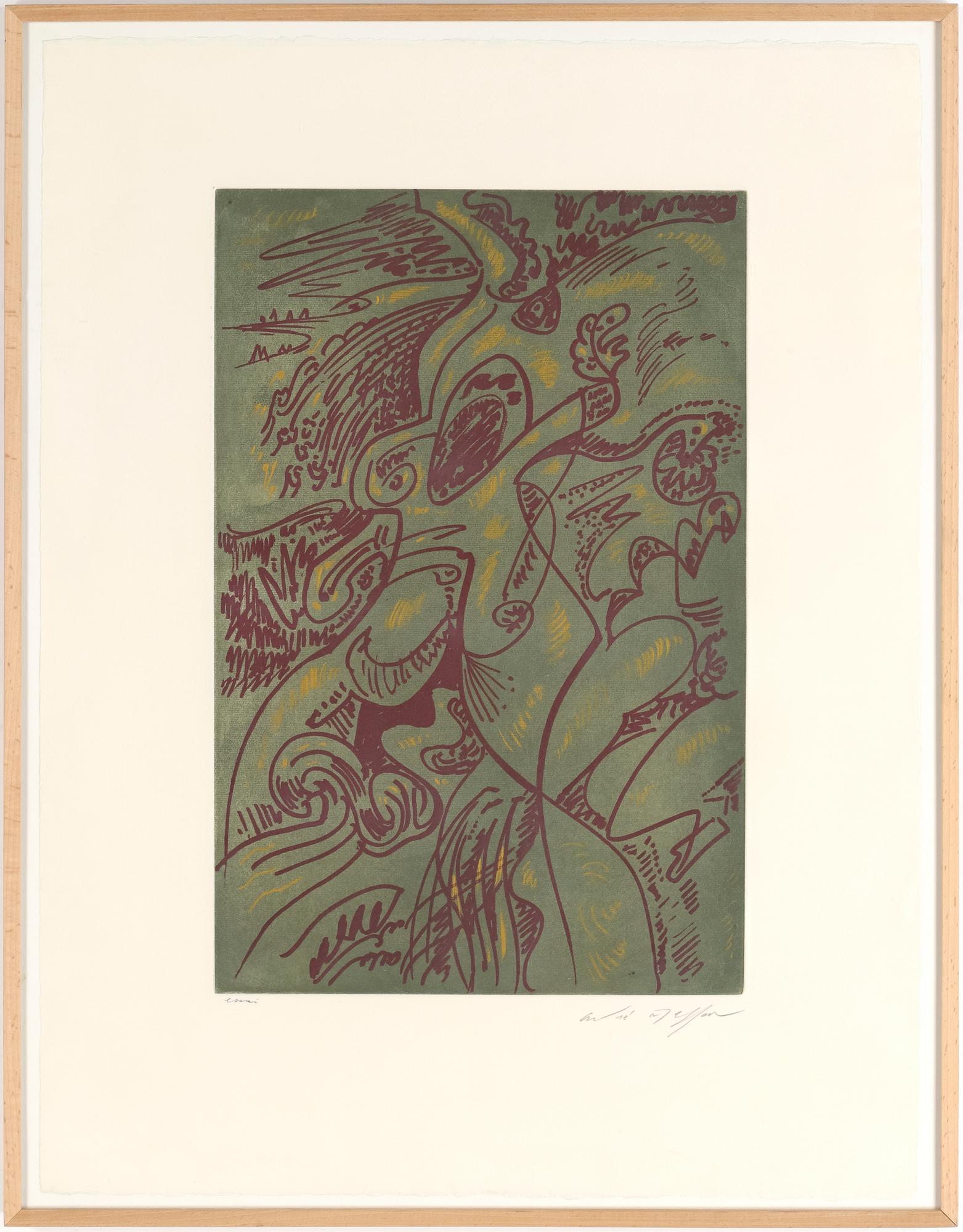 ANDRÉ MASSON, färglitografi. Signerad.