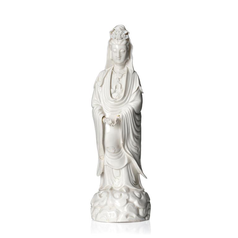 A Chinese blanc de chine figure of Guanyin, Qing dynasty, 19th Century.