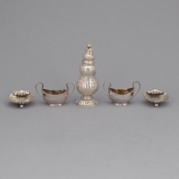 PARTI SILVER, 5 delar. Tot ca 220 g. Bl a Birmingham 1897.