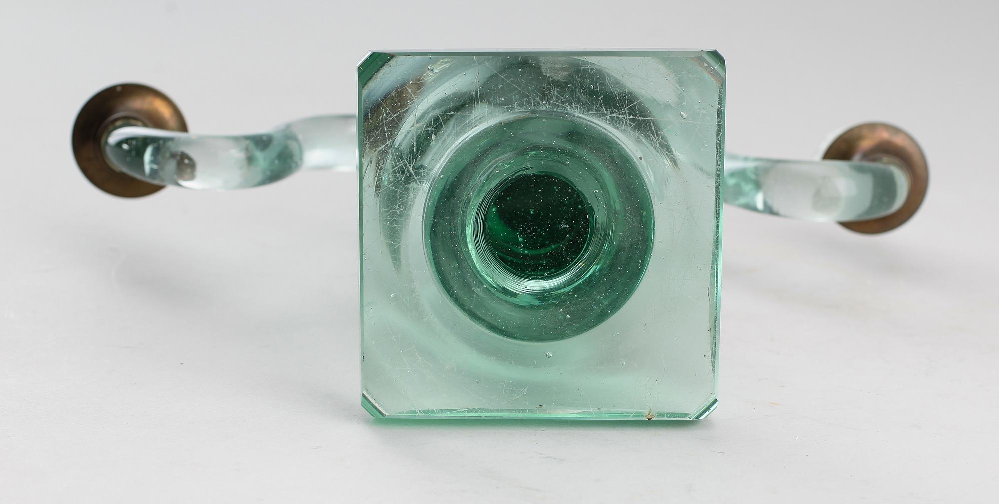 KANDELABER, glas och mässing, tidigt 1900-tal.