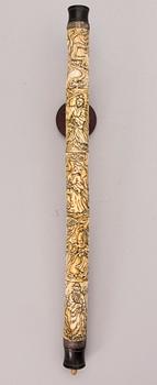 A bone, metal and wood opium pipe, probably China, circa 1900.