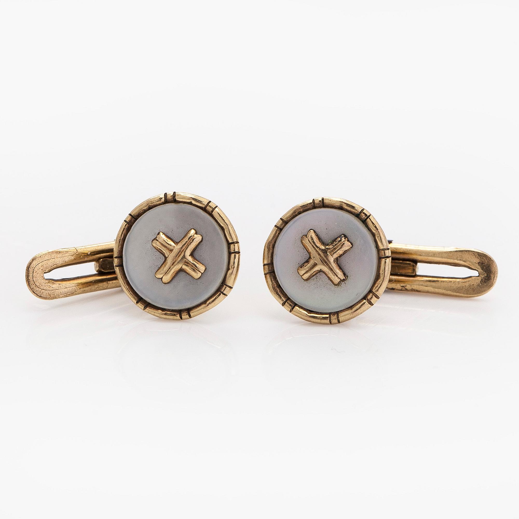 Skjortknappar, pärlemor, 14K guld.