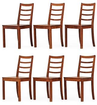 A set of six stained birch dinner chairs, Nordiska Kompaniet, NK, Stockholm circa 1923.