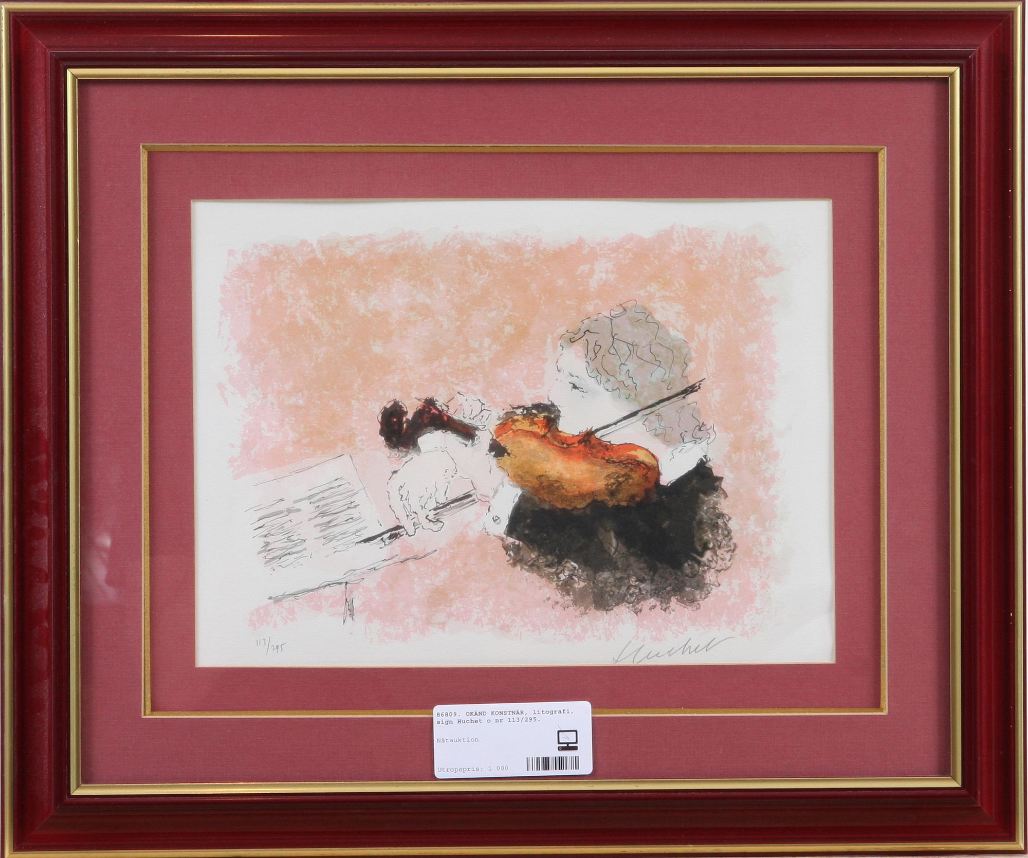 OKÄND KONSTNÄR, litografi, sign Huchet o nr 113/295.