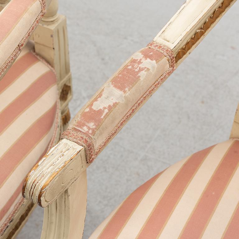 Three Swedish Gustavian Armchairs, late 18th Century.