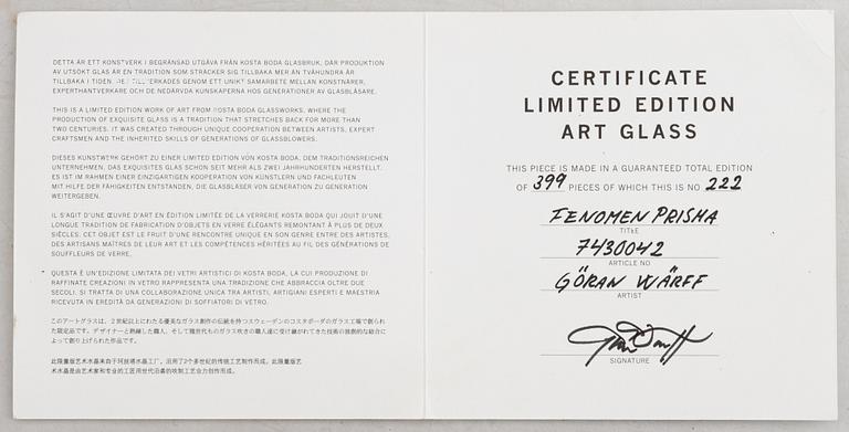 Göran Wärff, a glass sculpture, "Fenomen Prisma", numbered 222/399.