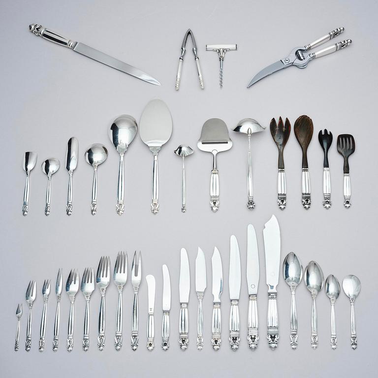 Georg Jensen, a set of 133 pieces of  'Acorn' sterling silver and stainless steel flatware, design Johan Rohde, Copenhagen after 1945.
