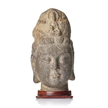 1066. A large well sculptured head of Guanyin, Ming dynasty (1368-1644).