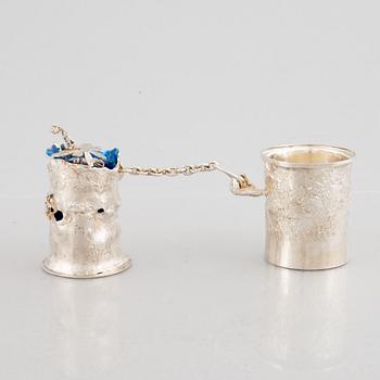 A sterling silver sculpture in two parts with a chain, mark of Lars Arby, Gothenburg, Sweden 1976.