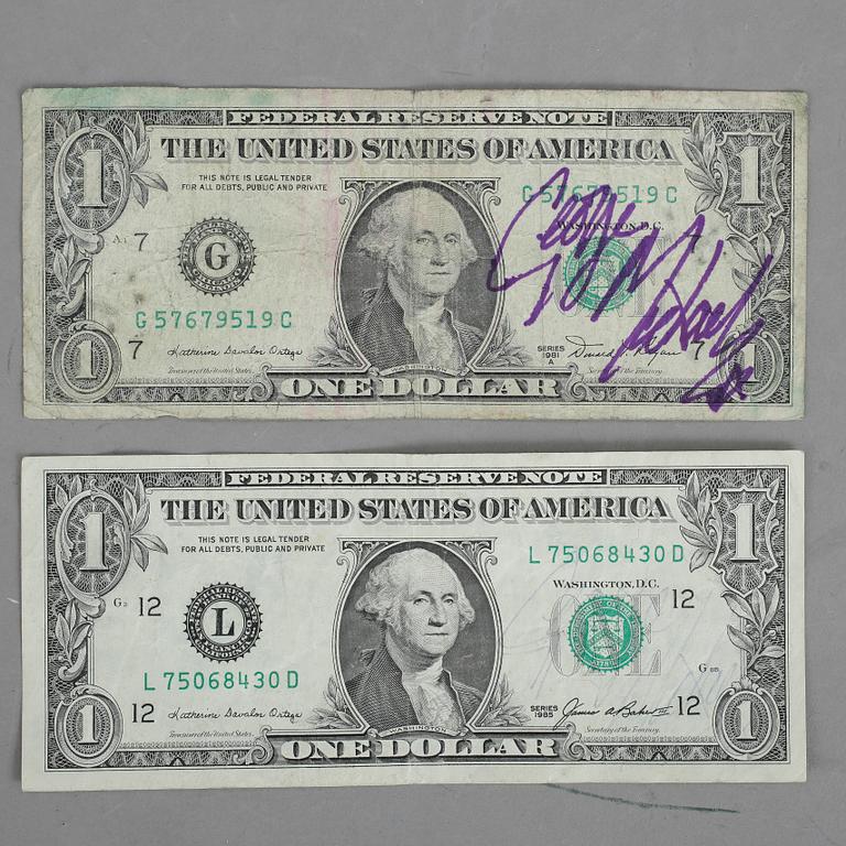 GEORGE MICHAEL f. 1963, signerad 1 Dollarsedel. 1986.