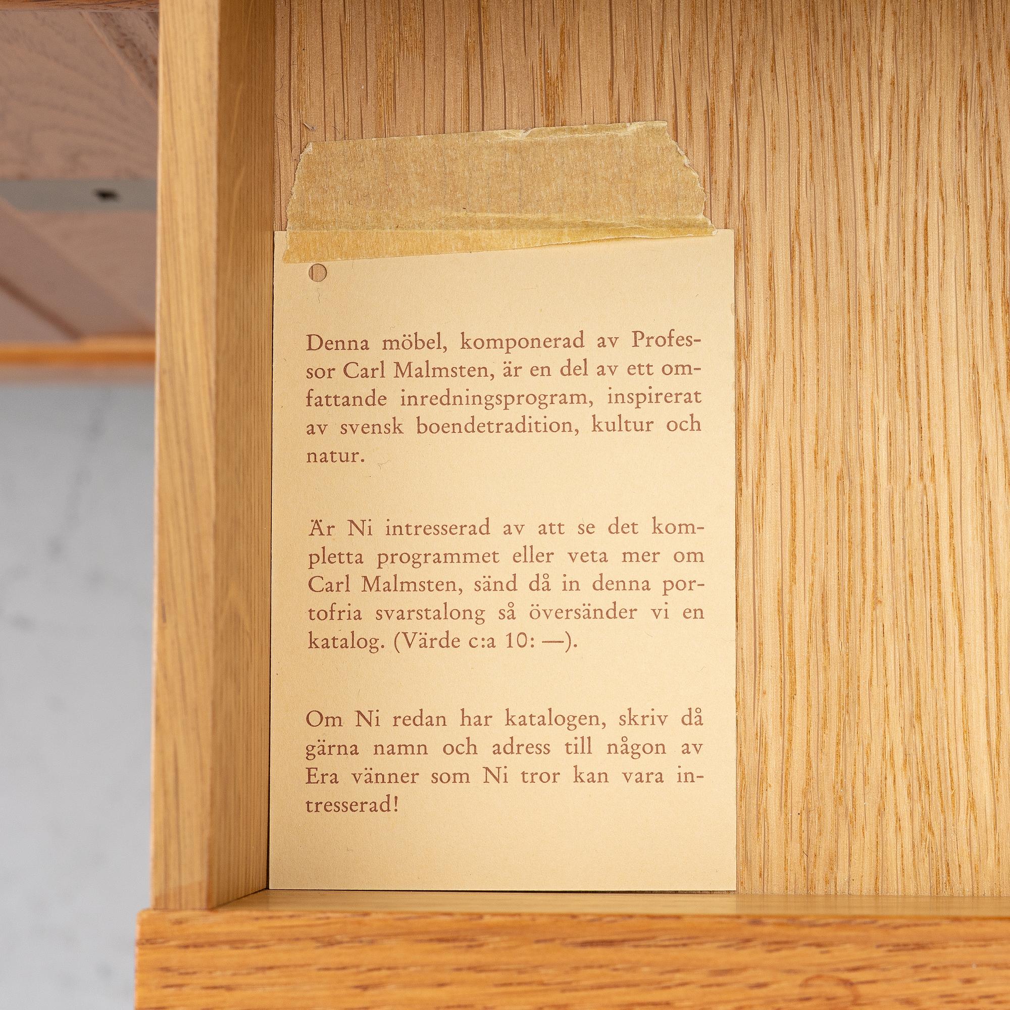 Carl Malmsten, Sideboard, “Calmare nyckel”, Åfors Möbelfabrik, second half of the 20th century.