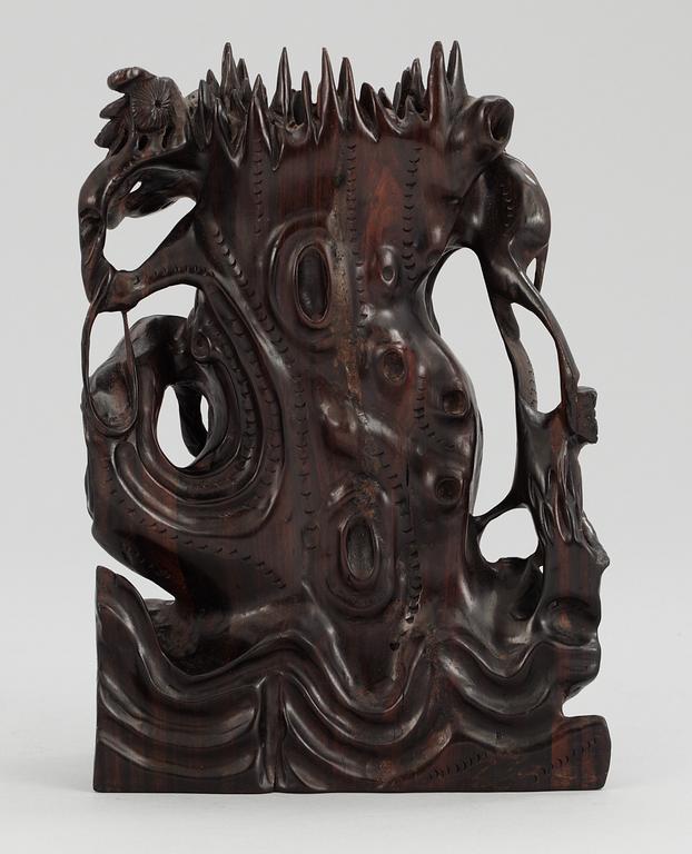 A Chinese carved wooden scrollpot, probably early 20th Century.