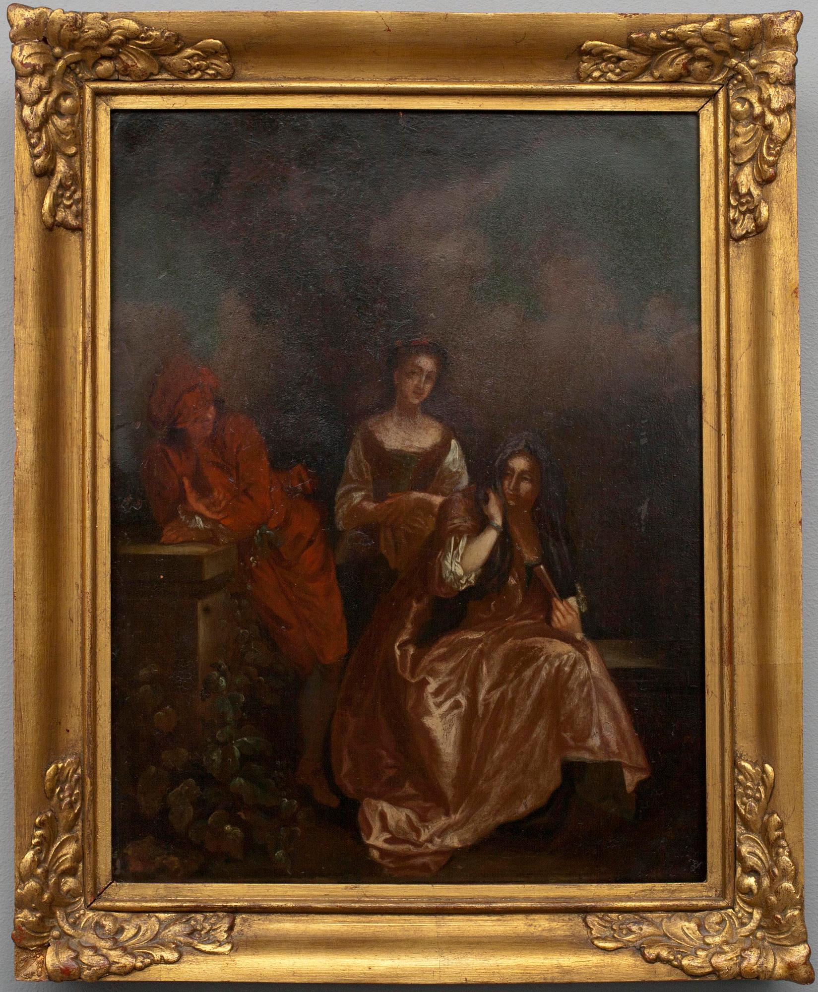 EFTER NICOLAS LANCRET, olja på koppar, 1700-tal.