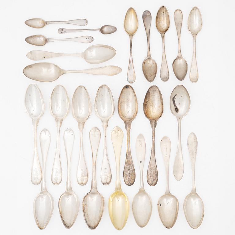 Spoons, 24 pieces, silver, Sweden, 18th–19th century.