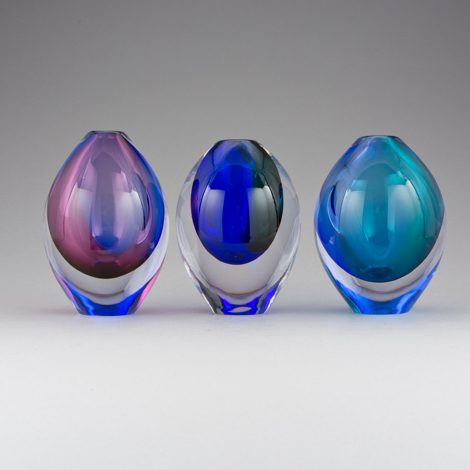 VASER, 3 st, glas, Erika Lagerbielke, Orrefors.