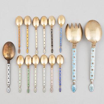 J. Tostrup, a set of fifteen flatware service parts,  Oslo, Norway, circa mid-20th century.