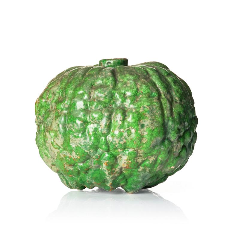 Hans Hedberg, a green glazed faience sculpture of a pumpkin, Biot, France.