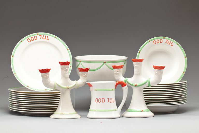 JULSERVIS, ca 30 delar, flintgods,  "God Jul", "old Gustavsberg", Rörstrand 1900-talets slut.