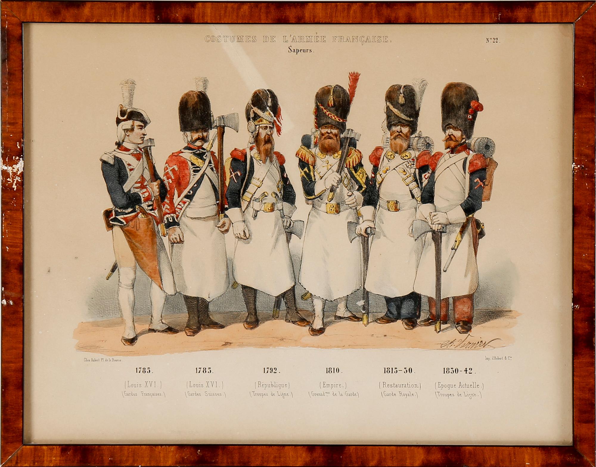 LITOGRAFISKA UNIFORMPLANSCHER, 8 st, Costumes de l'armée Française, 1800-talets slut.