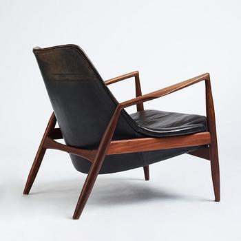 Ib Kofod Larsen, a black leather "Sälen" easy chair, Olof Perssons Fåtöljindustri (OPE), Sweden, 1950-60's.